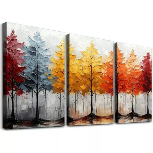 3pcs Vibrant Abstract Autumn Forest Triptych Wall Art Set Canvas Framed 40x60cm - High Quality Print 100% Australian Made Wall Canvas Ready to Hang
