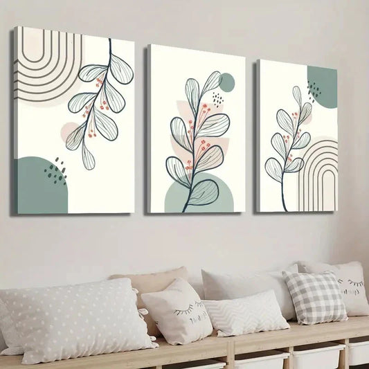 3pcs Sage Green Beige Boho Art Wall Art Set Canvas Framed 40x60cm - High Quality Print 100% Australian Made Wall Canvas Ready to Hang