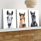 3pcs Chic Horse Modern Animal White Brown Black Wall Art Set Canvas Framed 40x60cm - High Quality Print 100% Australian Made Wall Canvas Ready to Hang
