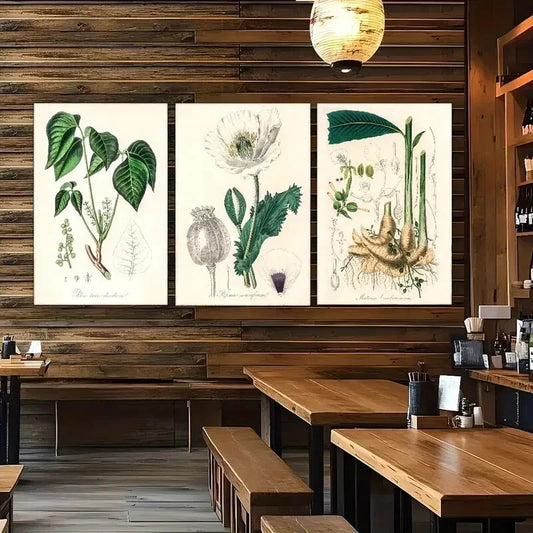 3pcs Herbal Art Flowers and Leaves Poster Metal Print Ready to Hang Art