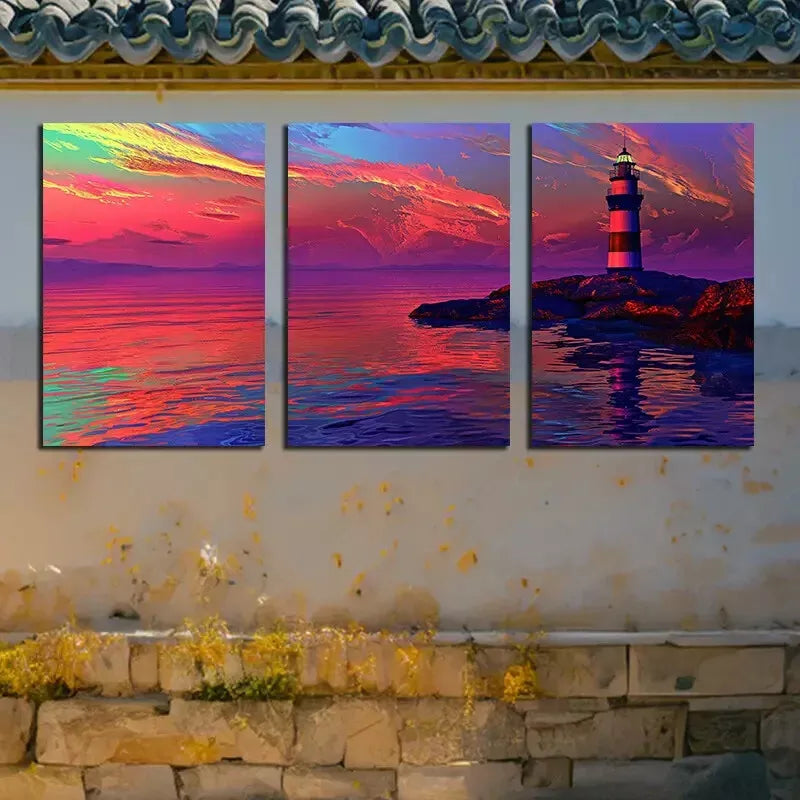 3pcs Seaside Lighthouse Canvas Framed 40x60cm - High Quality Print 100% Australian Made Wall Canvas Ready to Hang