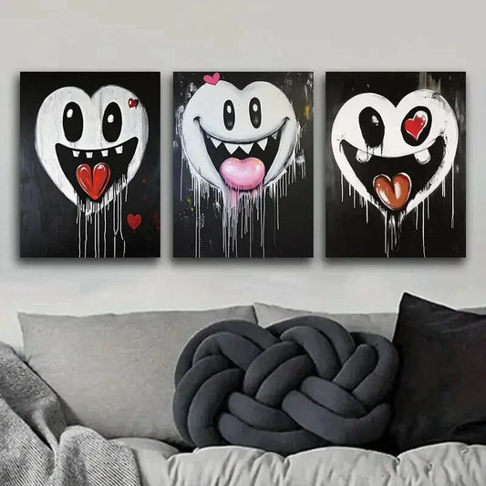 3pcs Ghostly Smile Design Darkness Perfect Wall Art Set Canvas Framed 40x60cm - High Quality Print 100% Australian Made Wall Canvas Ready to Hang