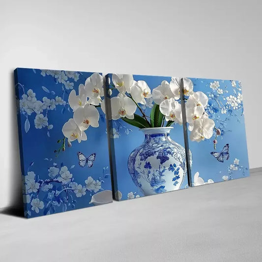 3pcs Calm  Elegant Flowers & Butterflies Wall Art Set Canvas Framed 40x60cm - High Quality Print 100% Australian Made Wall Canvas Ready to Hang