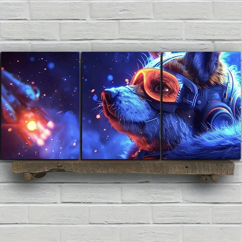 3pcs Husky Space Adventure Vibrant Animal Metal Print Ready to Hang Art