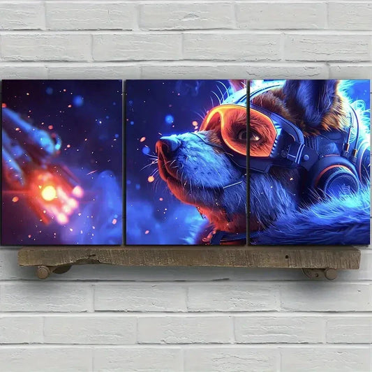 3pcs Husky Space Adventure Vibrant Animal Metal Print Ready to Hang Art