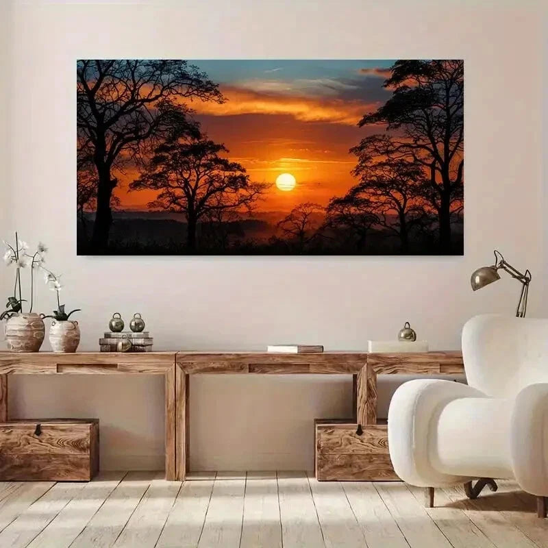 Golden Sunset Silhouette wall canvas office home room framed 120x60cm