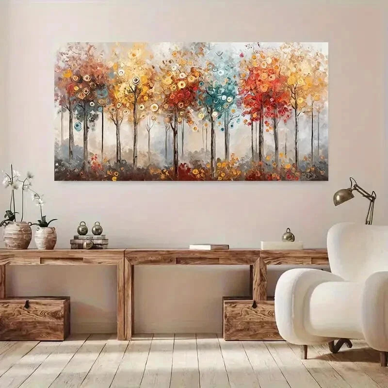 Vibrant Autumn Trees wall canvas office home room framed 120x60cm