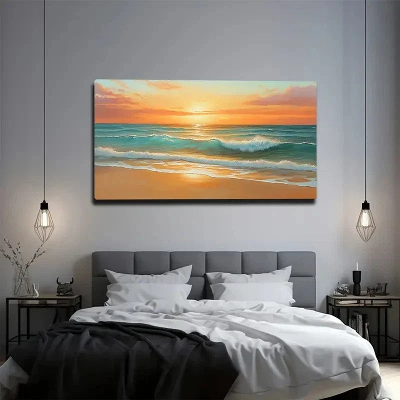 Serene Beach Sunset Wall Art Canvas Office Home Room Framed 120x60cm