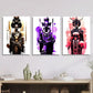 3pcs Female Characters in Golden, Purple and Black  Metal Print Ready to Hang Art Metal Print Ready to Hang Art
