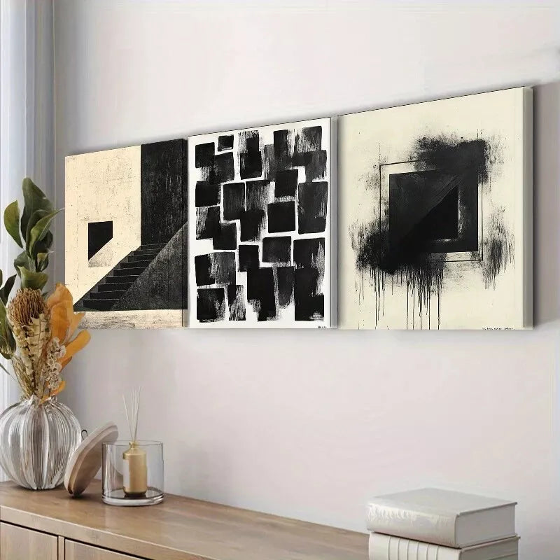 3pcs Black Ink Painting Abstract Dark   Wall Art Set Canvas Framed 40x60cm - High Quality Print 100% Australian Made Wall Canvas Ready to Hang
