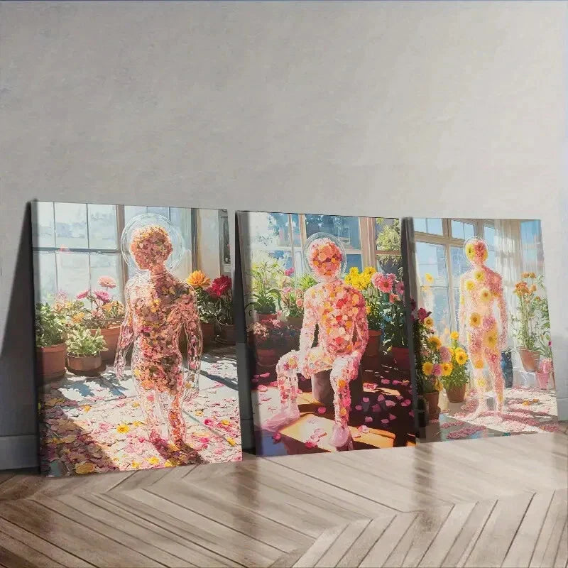 3pcs People made of flowers  Wall Art Set Canvas Framed 40x60cm - High Quality Print 100% Australian Made Wall Canvas Ready to Hang