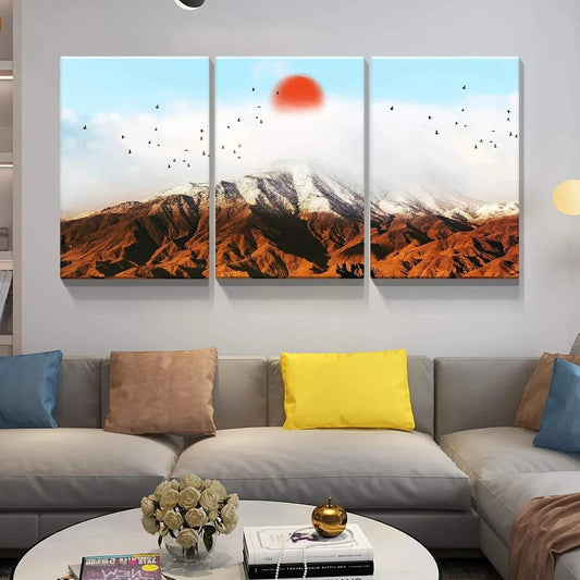 3pcs Sunset Mountain White Clouds Blue Sky Metal Print Ready to Hang Art
