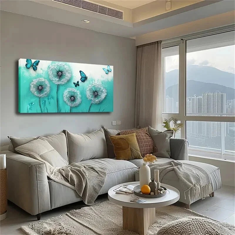 Vibrant Butterfly & Dandelion Wall Art Canvas Office Home Room Framed 120x60cm