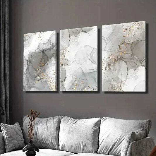 3pcs Gray and Golden Marble Texture Wall Art Set Canvas Framed 40x60cm - High Quality Print 100% Australian Made Wall Canvas Ready to Hang