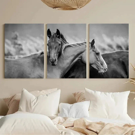 3pcs Horses Friendship Painting Metal Print Ready to Hang Art
