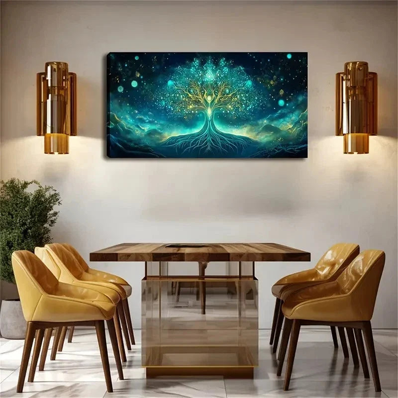 Turquoise & Golden Light Wall Art Canvas Office Home Room Framed 120x60cm