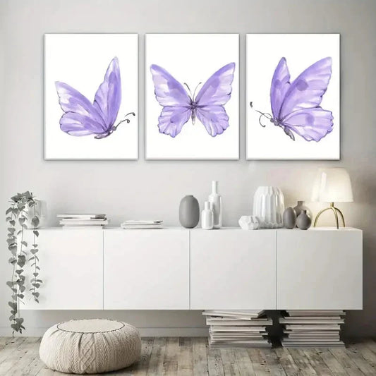 3pcs  Modern Rustic Art Deco Butterfly Metal Print Ready to Hang Art
