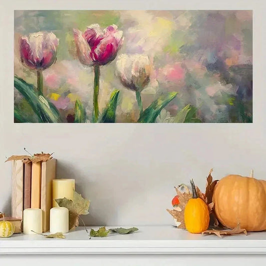 Vibrant Tulip Painting Decor Wall Art Canvas Office Home Room Framed 120x60cm