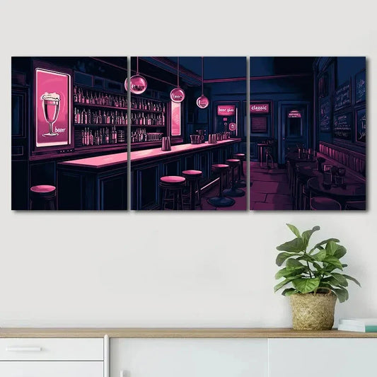 3pcs Colorful Bar Drink Dark Pink Night Perfect Wall Art Set Canvas Framed 40x60cm - High Quality Print 100% Australian Made Wall Canvas Ready to Hang