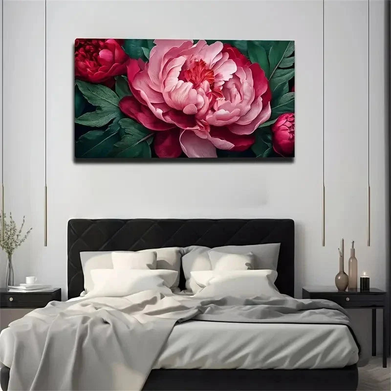 Vibrant Pink And Red Floral Wall Art Canvas Office Home Room Framed 80x45cm
