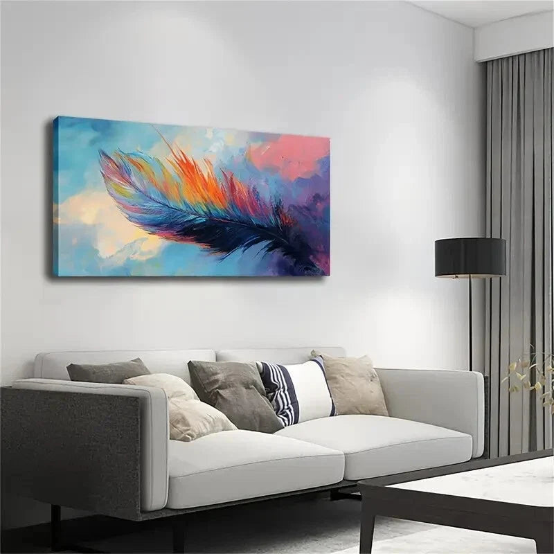 Colorful Feather with Blue Wall Art Canvas Office Home Room Framed 120x60cm
