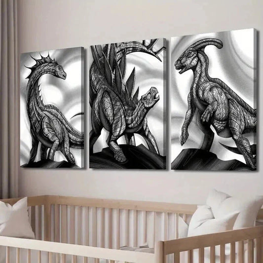 3pcs Black And White Giraffatitan Wall Art Set Canvas Framed 40x60cm - High Quality Print 100% Australian Made Wall Canvas Ready to Hang