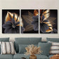 3pcs Golden Leaf Monstera Black Gold Plant Metal Leaves Print Ready to Hang Art