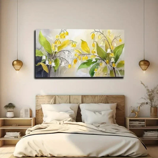 Vibrant Yellow Floral Wall Art Canvas Office Home Room Framed 80x45cm