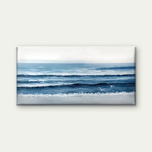 Beach Scene Blue Wave Wall Art Canvas Office Home Room Framed 80x45cm
