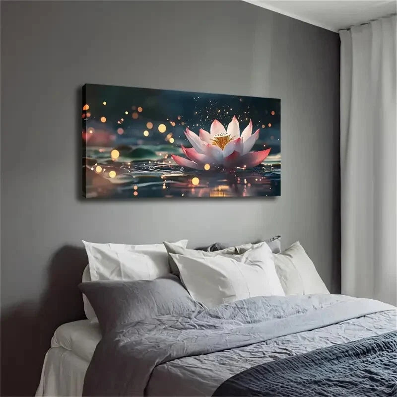 Blooming for Lotus Flower Décor Wall Art Canvas Office Home Room Framed 120x60cm