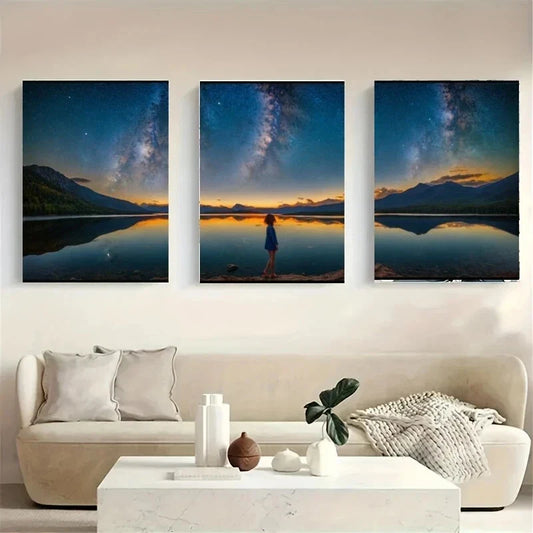 3pcs A Person Standing on a Rock White Wolf Metal Print Ready to Hang Art