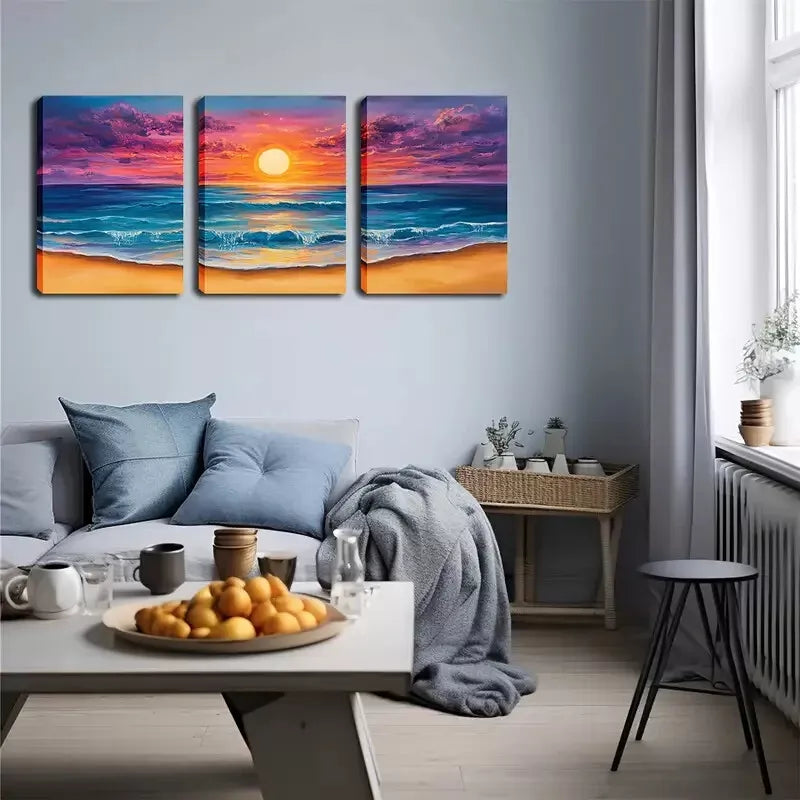 3pcs  Stunning Sun On The Sea  Wall Art Set Canvas Framed 40x60cm - High Quality Print 100% Australian Made Wall Canvas Ready to Hang