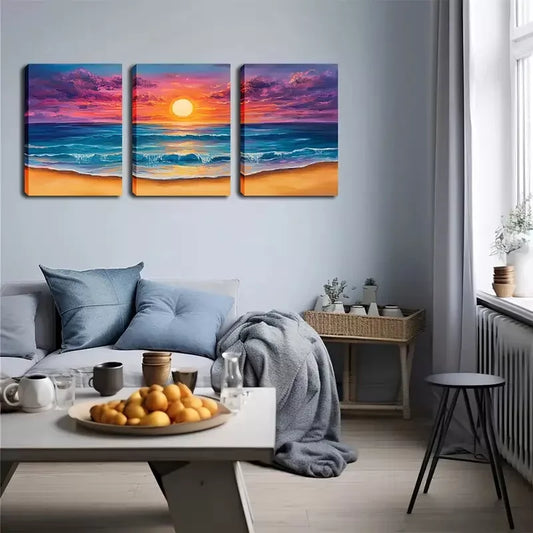 3pcs  Stunning Sun On The Sea  Wall Art Set Canvas Framed 40x60cm - High Quality Print 100% Australian Made Wall Canvas Ready to Hang