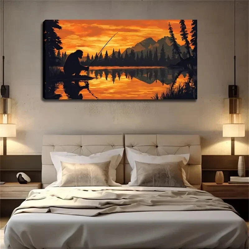 A Gorilla Squatting On A Lake Wall Art Canvas Office Home Room Framed 120x60cm