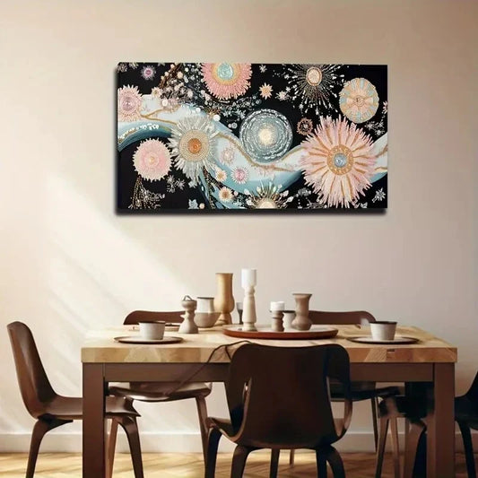 Vibrant Floral Abstract Design Wall Art Canvas Office Home Room Framed 80x45cm
