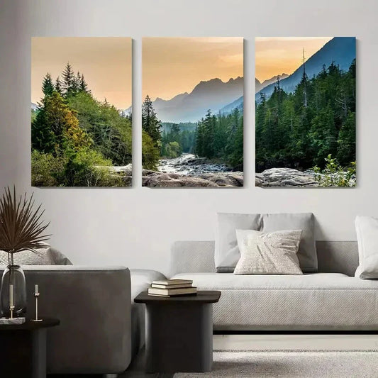 3pcs Scenic Mountain and Forest Metal Print Ready to Hang Art
