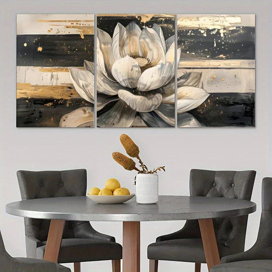 3pcs Medieval Style Artwork Abstract Lotus Metal Print Ready to Hang Art