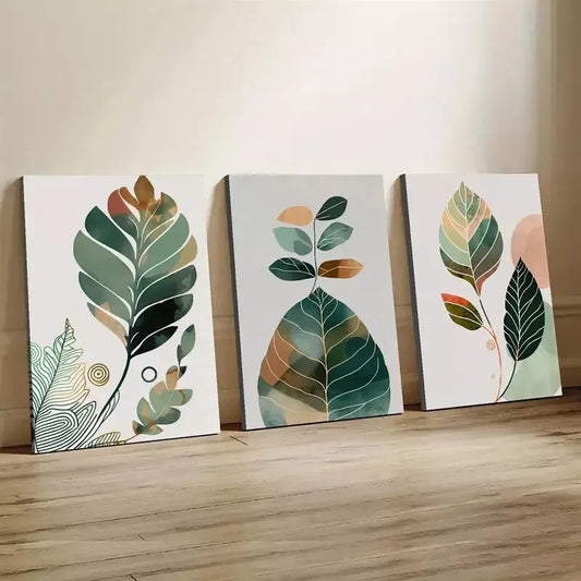 3pcs Bohemian Mid-Century Modern Style Wall Art Set Canvas Framed 40x60cm - High Quality Print 100% Australian Made Wall Canvas Ready to Hang