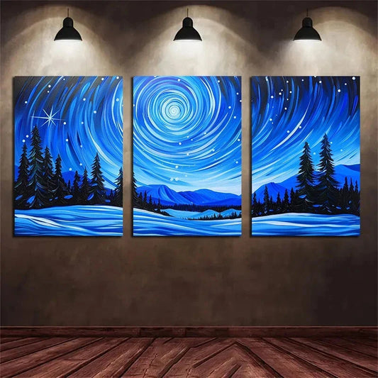 3pcs Starry Sky And Snow Mountain Metal Print Ready to Hang Art
