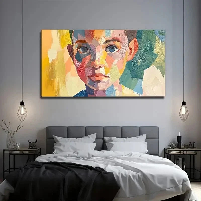 Vibrant Abstract Design Face Wall Art Canvas Office Home Room Framed 120x60cm