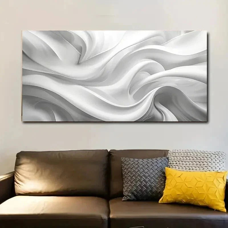 Abstract White Silk Design wall canvas office home room framed 120x60cm