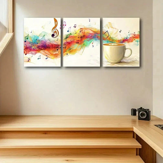 3pcs Vibrant Music Note & Coffee Design Metal Print Ready to Hang Art