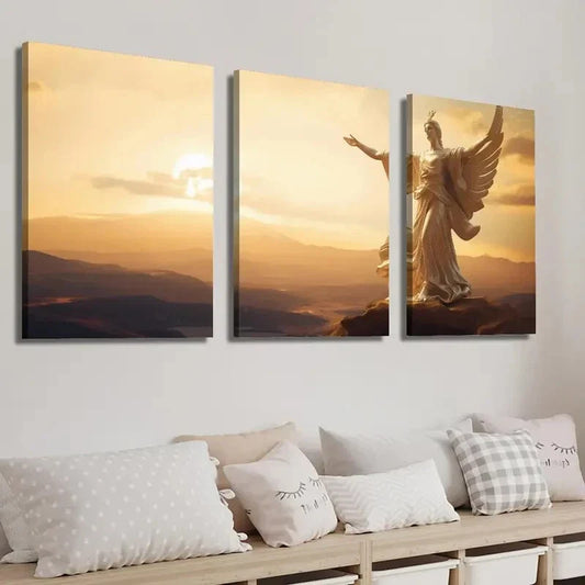 3pcs Sunsetting & Statue of Liberty Wall Art Set Canvas Framed 40x60cm - High Quality Print 100% Australian Made Wall Canvas Ready to Hang