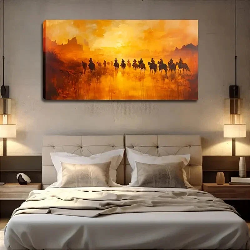 Men Running On The Land Under Wall Art Canvas Office Home Room Framed 120x60cm