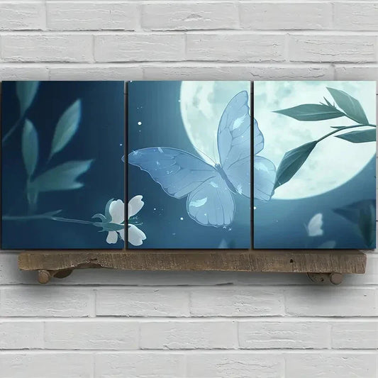 3pcs Butterfly Moon Leaves Modern Metal Print Ready to Hang Art