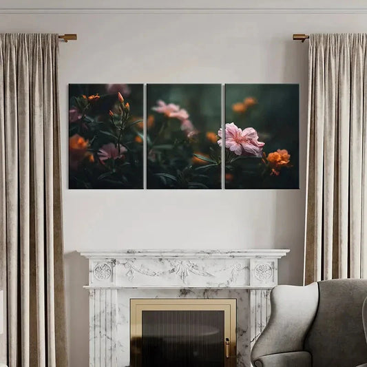 3pcs Soft Pink Flowers Green Leaves Nature Metal Print Ready to Hang Art