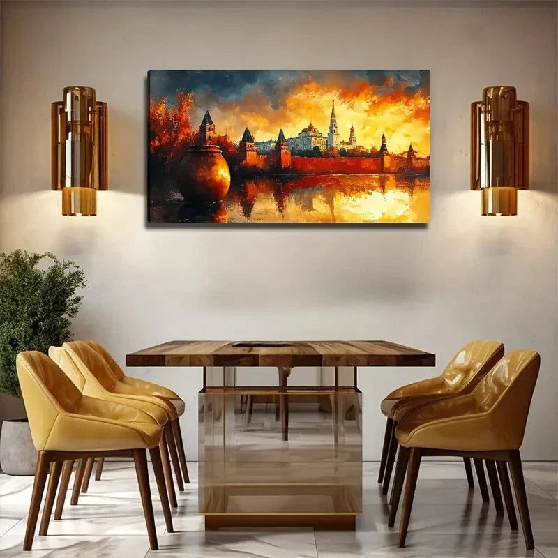 Sunset Castle Suitable Wall Art Canvas Office Home Room Framed 120x60cm