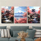 3pcs Japanese style, cherry blossom trees, retro Metal Print Ready to Hang Art