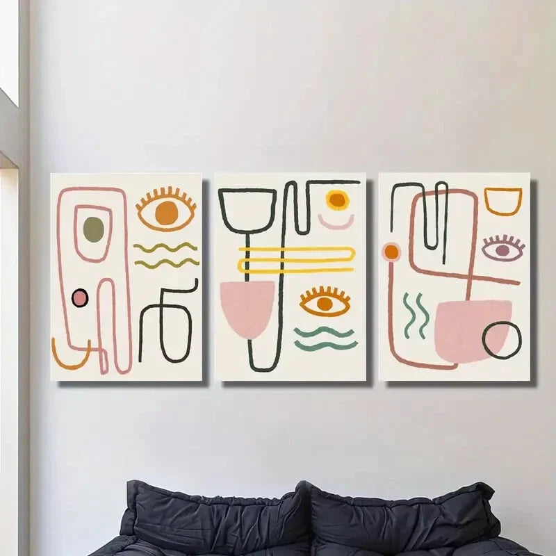 3pcs  Minimalist Line Drawings of Human Faces Wall Art Set Canvas Framed 40x60cm - High Quality Print 100% Australian Made Wall Canvas Ready to Hang