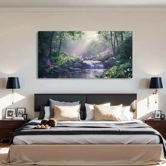 Forest Waterfall Classic Décor Wall Art Canvas Office Home Room Framed 120x60cm
